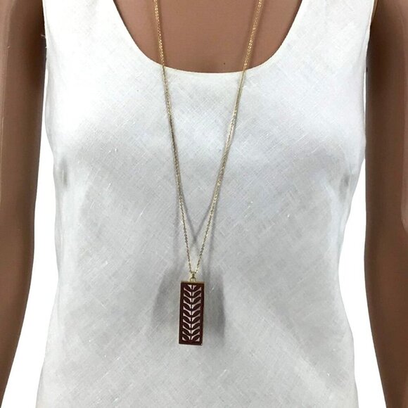 Leather Cut Out Pendant Leaves Leaf Brown Gold Tone - Picture 2 of 2